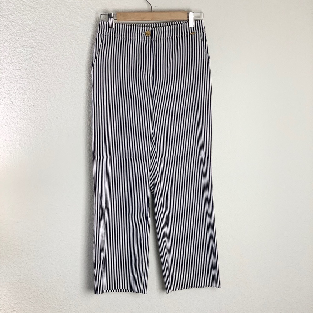 St. John Navy & White Striped Wide Leg Pants Sz 2